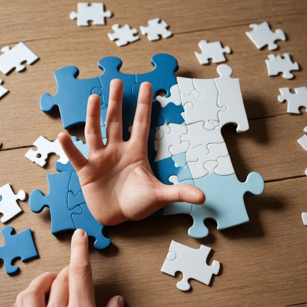 3D Hand Made from 5 Puzzle Pieces Photo Style