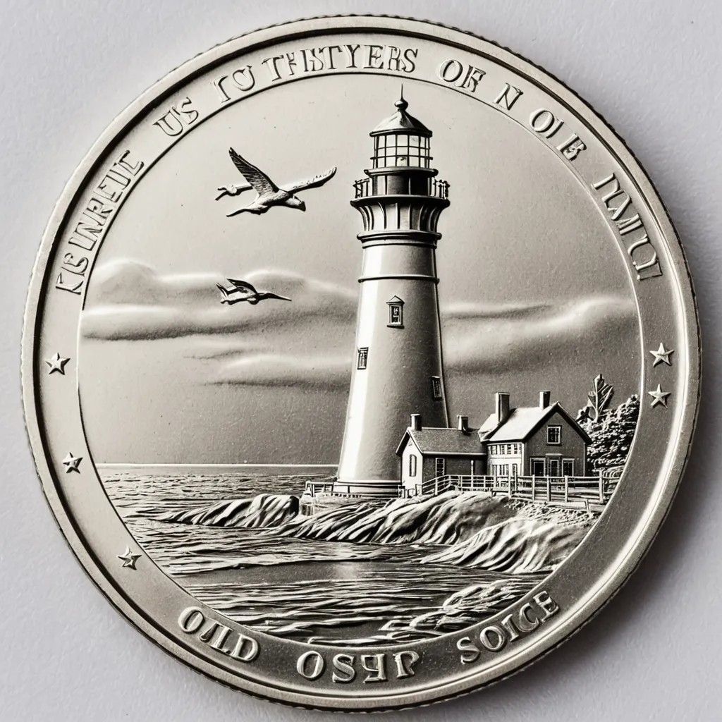 A Silver U.S. Coin with a Lighthouse in the Center Photo Style