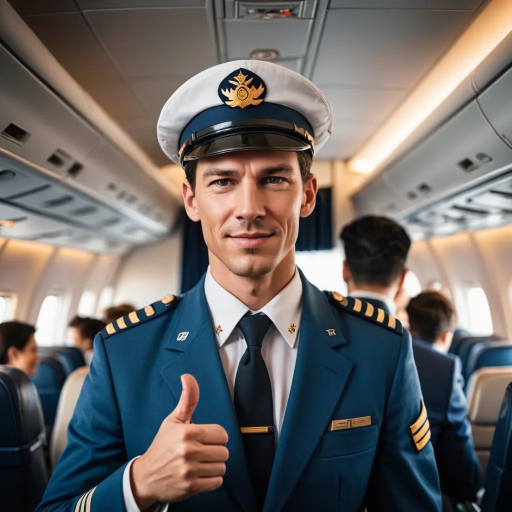 Airline Pilot Greeting Passengers Inside Airplane Photo Style