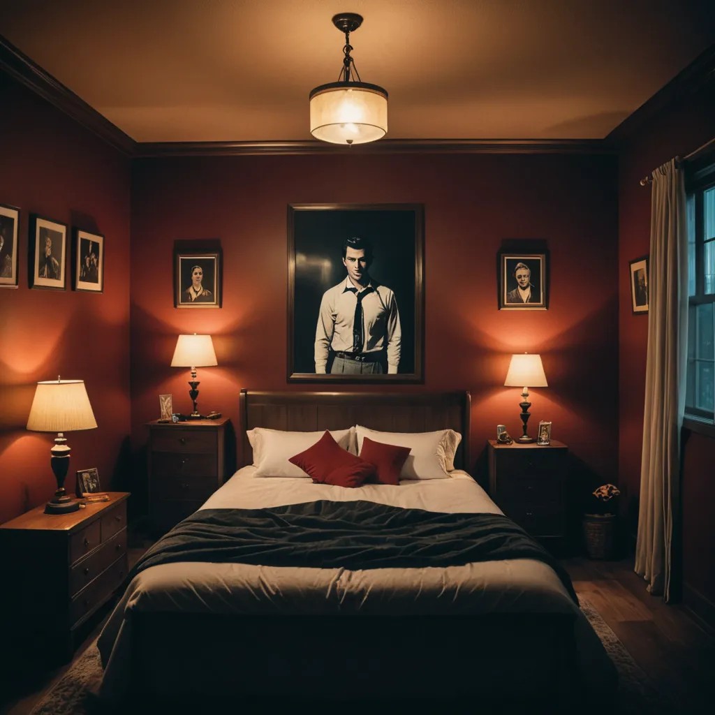 Cinematic, Retro Horror-inspired Bedroom Photo Style