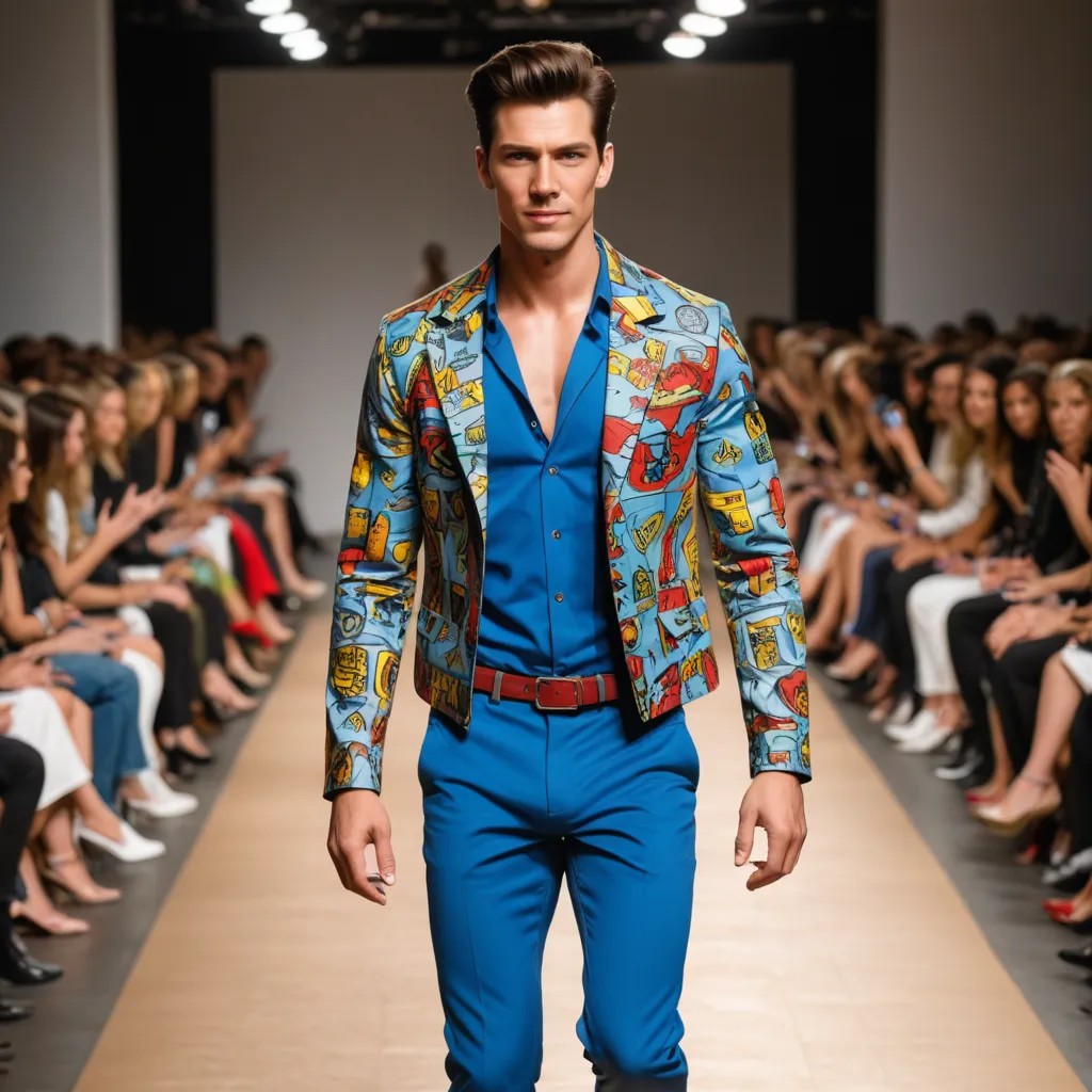Comic Book Super Hero Walking Down a Fashion Show Runway Photo Style