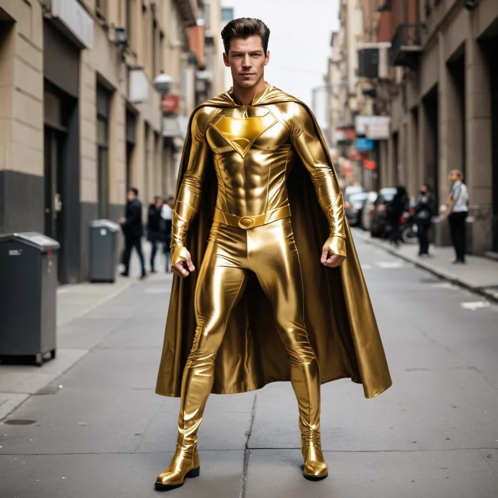 Converted Comic Superhero in All Gold from Head to Toe image