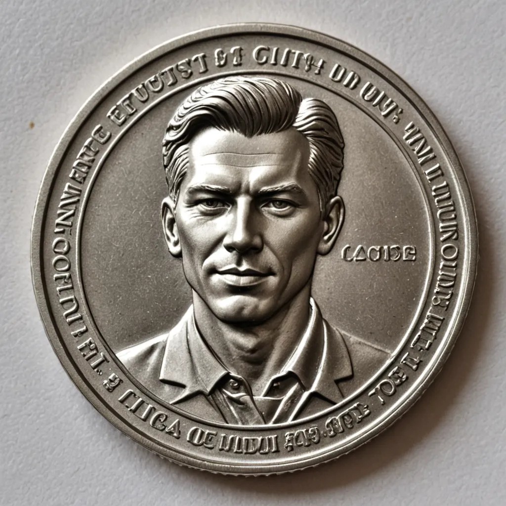 Die Stamped Relief on Coin with the Inscription “Innovate – Guide – Execute – Transform” Photo Style