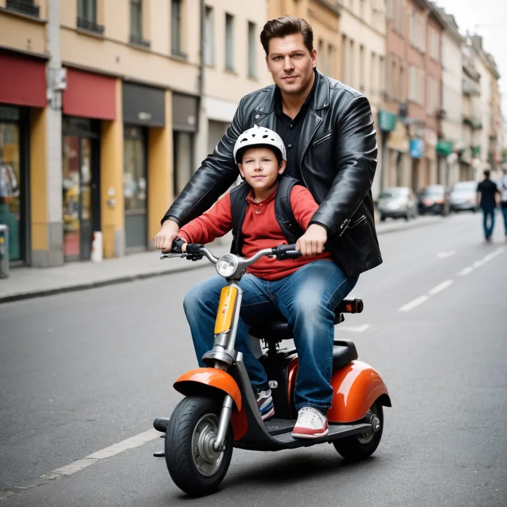 Fat Man on a Kid’s Scooter Photo Style