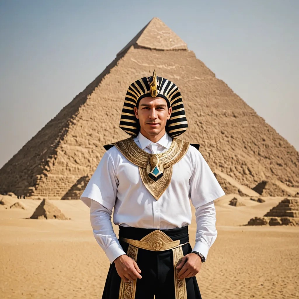 Full Costume In Front Of Pyramids Photo Style