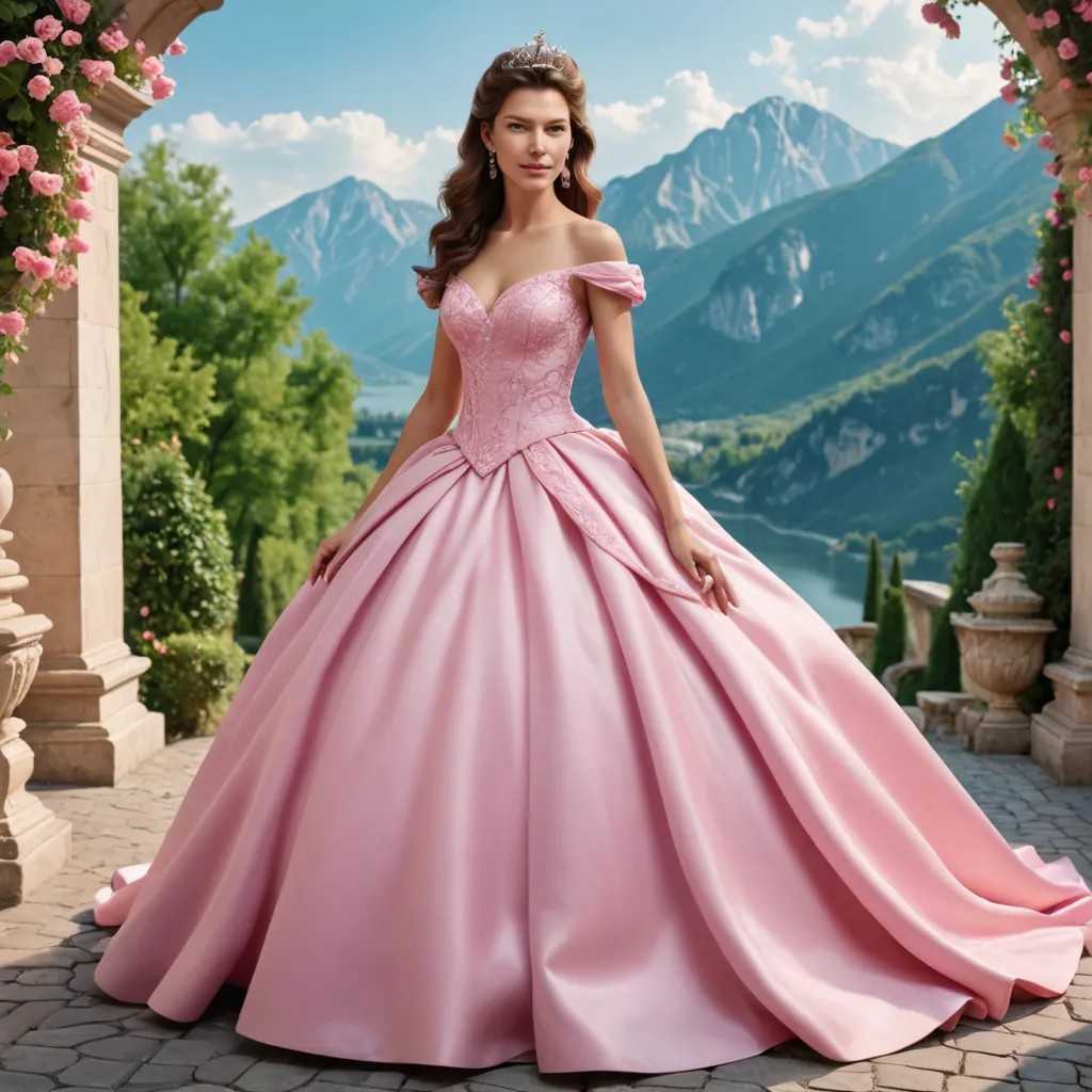 Girl Princess in Pink Dress 3D Photo Style