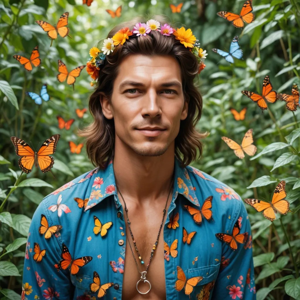 Hippie Surrounded by Butterflies Photo Style