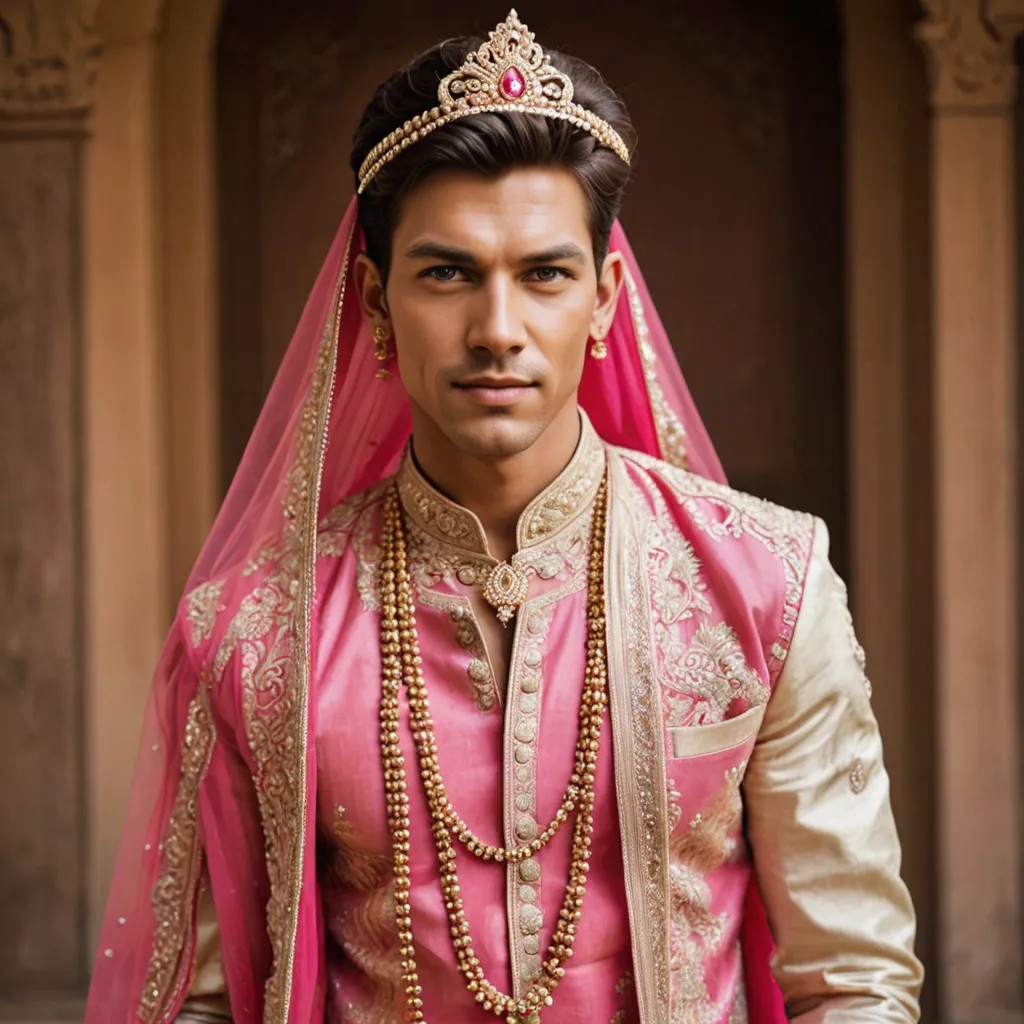 Indian Boy Dressed Up as an Indian Pink Chiffon Bride Photo Style
