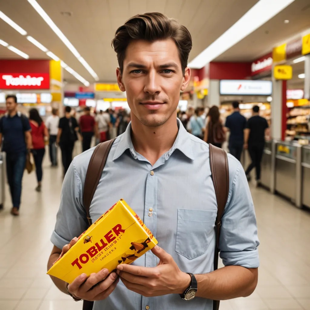 Lady in Airport Holding a Large Toblerone Candy Photo Style