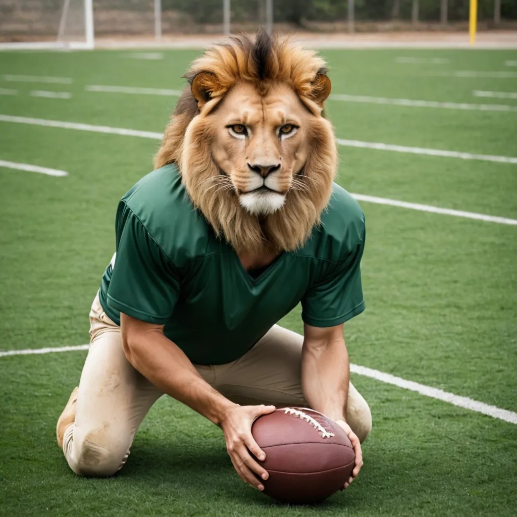 Lion on a Football Field Photo Style