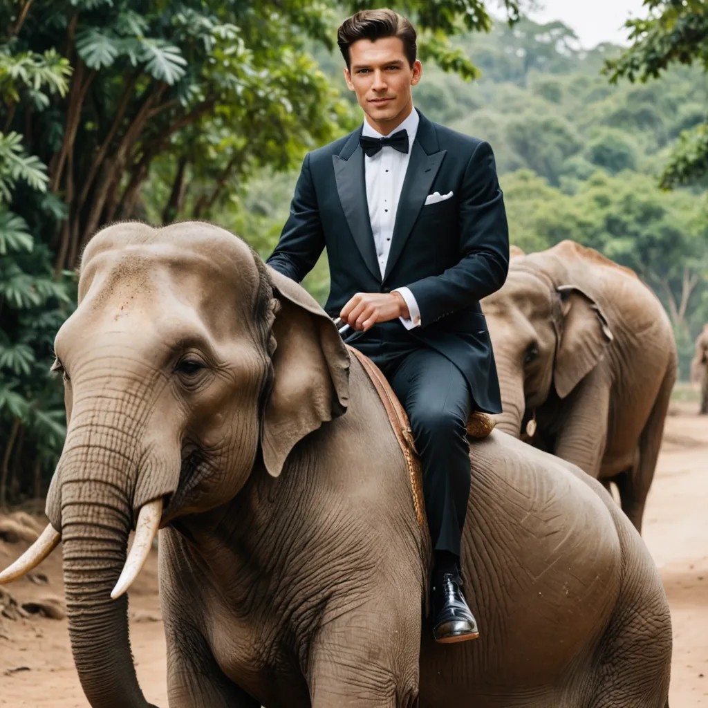 Man in a Tuxedo Riding an Elephant Photo Style
