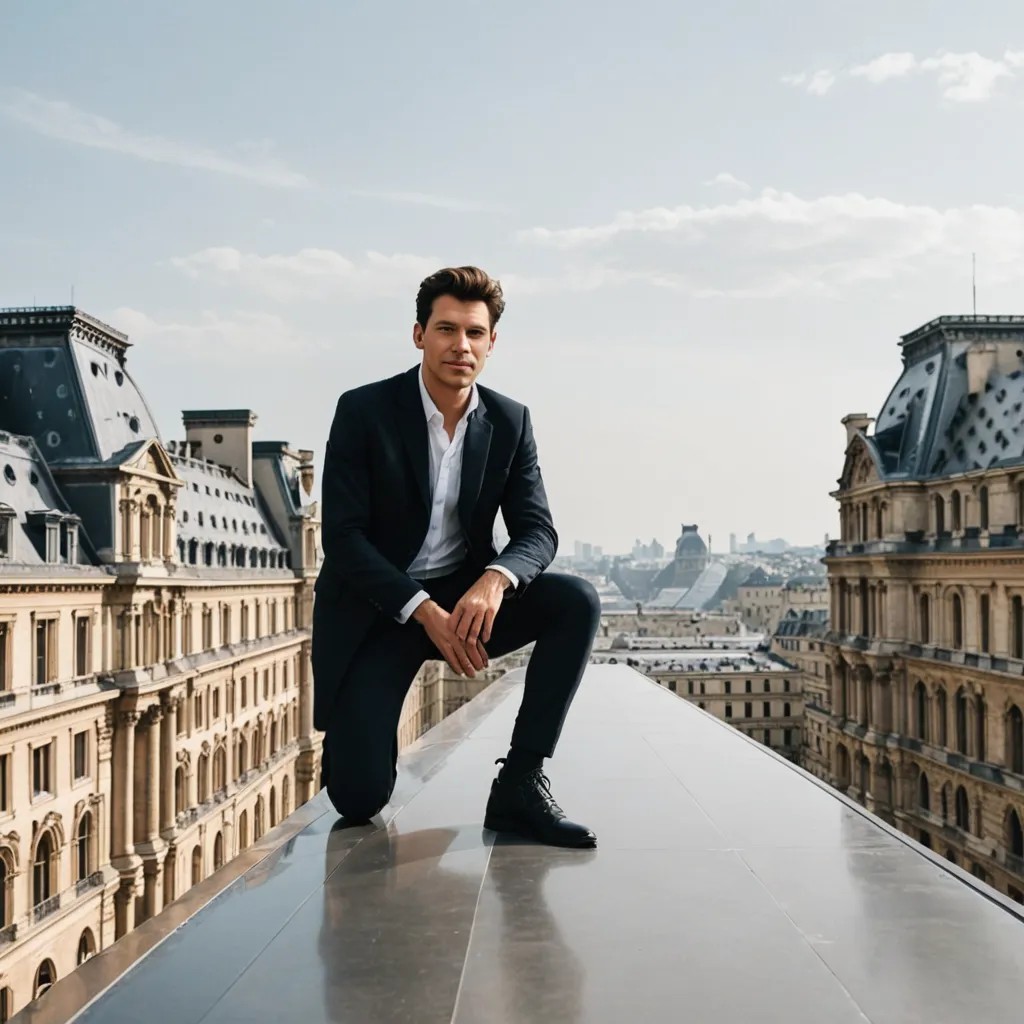 Man on Roof of the Louvre Photo Style