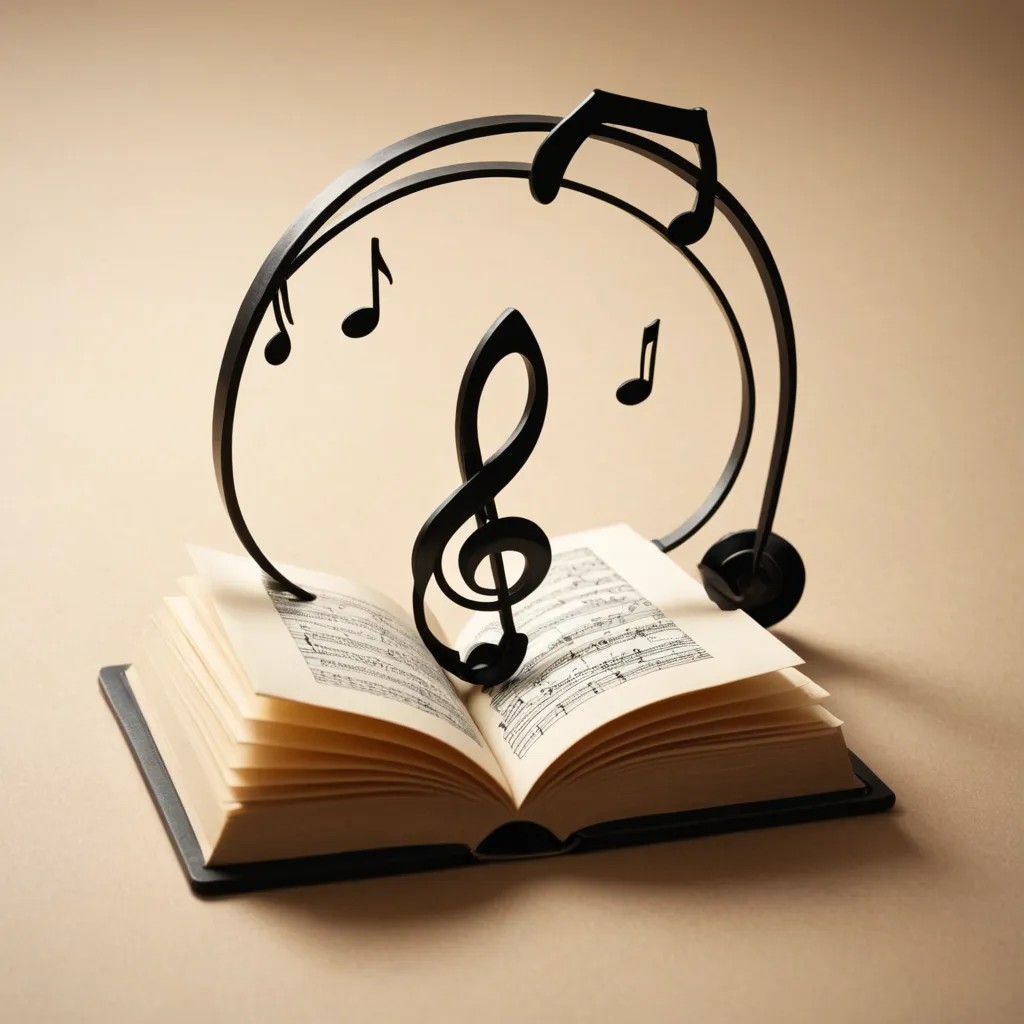 Music Note with a Tiny Book Tucked into the Curve Photo Style