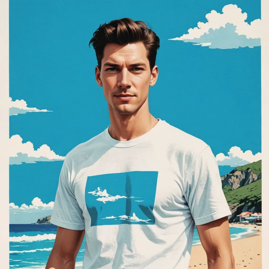 Neo-Vintage Risograph Comic, Dominating Colors Are Bondi Blue and White Photo Style