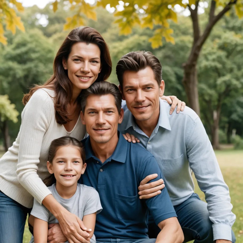 Old Man in His 50s with His Wife and His 10-Year-Old Grandson Smiling Family Bonding Photo Style