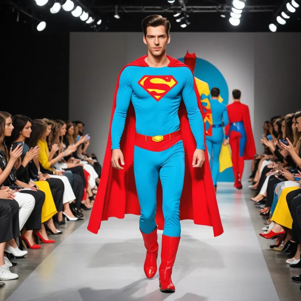 Pop Art Superhero Walking in a Fashion Show Photo Style