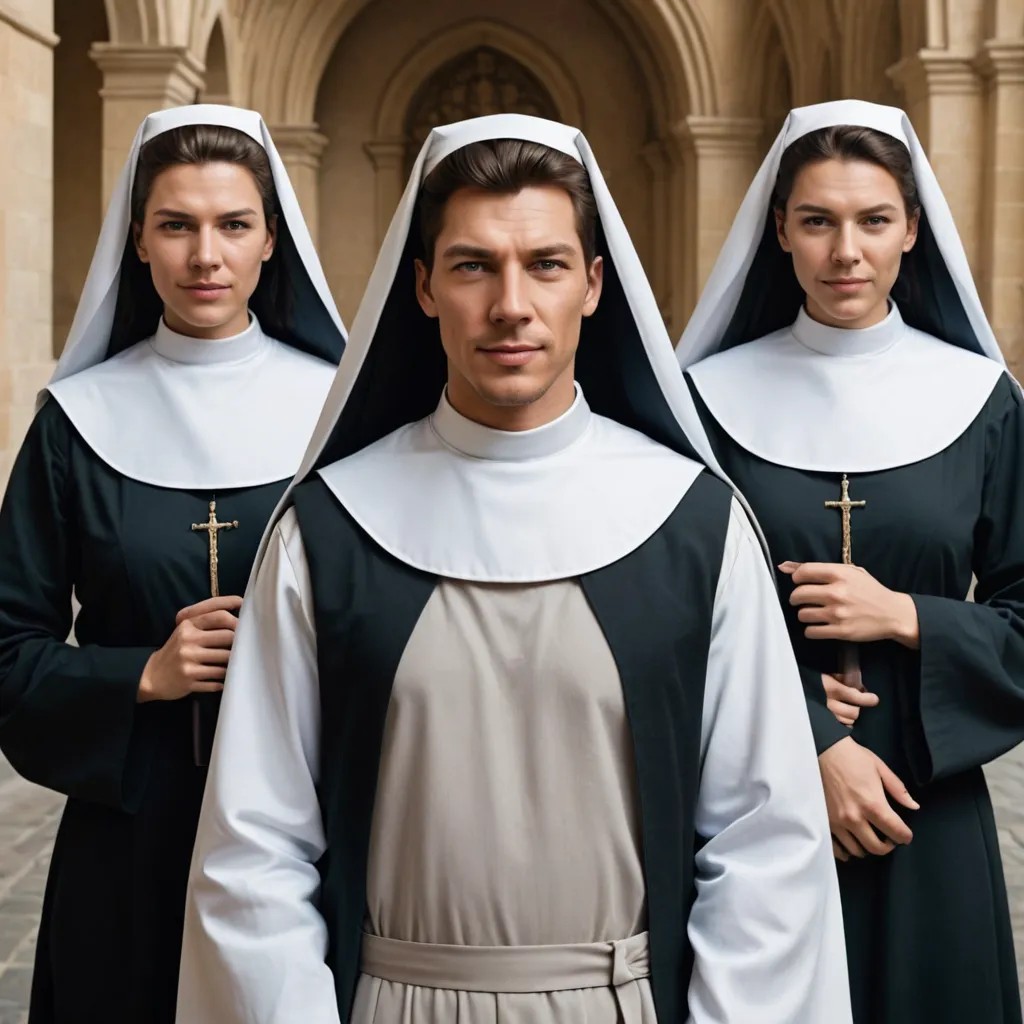 Put Three Photos Together and Turn the People into Nuns Photo Style