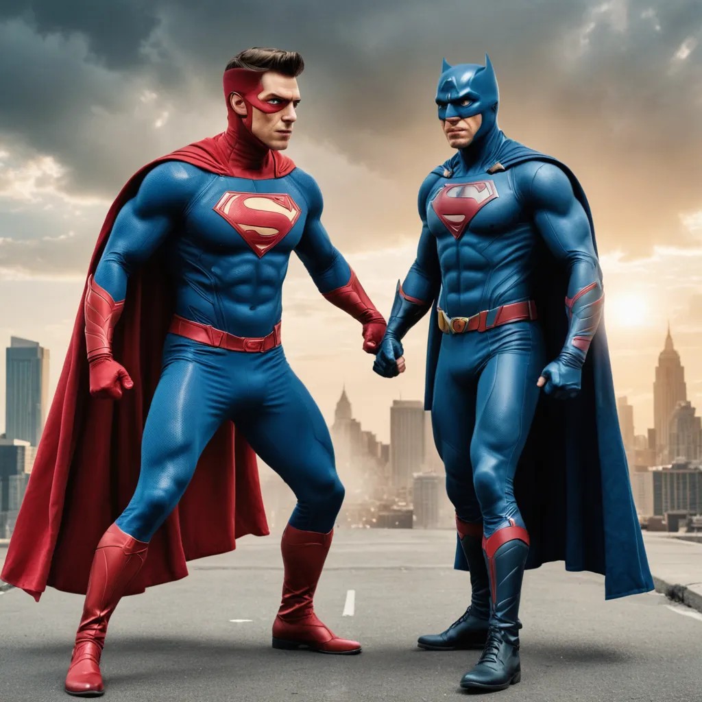 Superheroes in a Face Off Battle Photo Style
