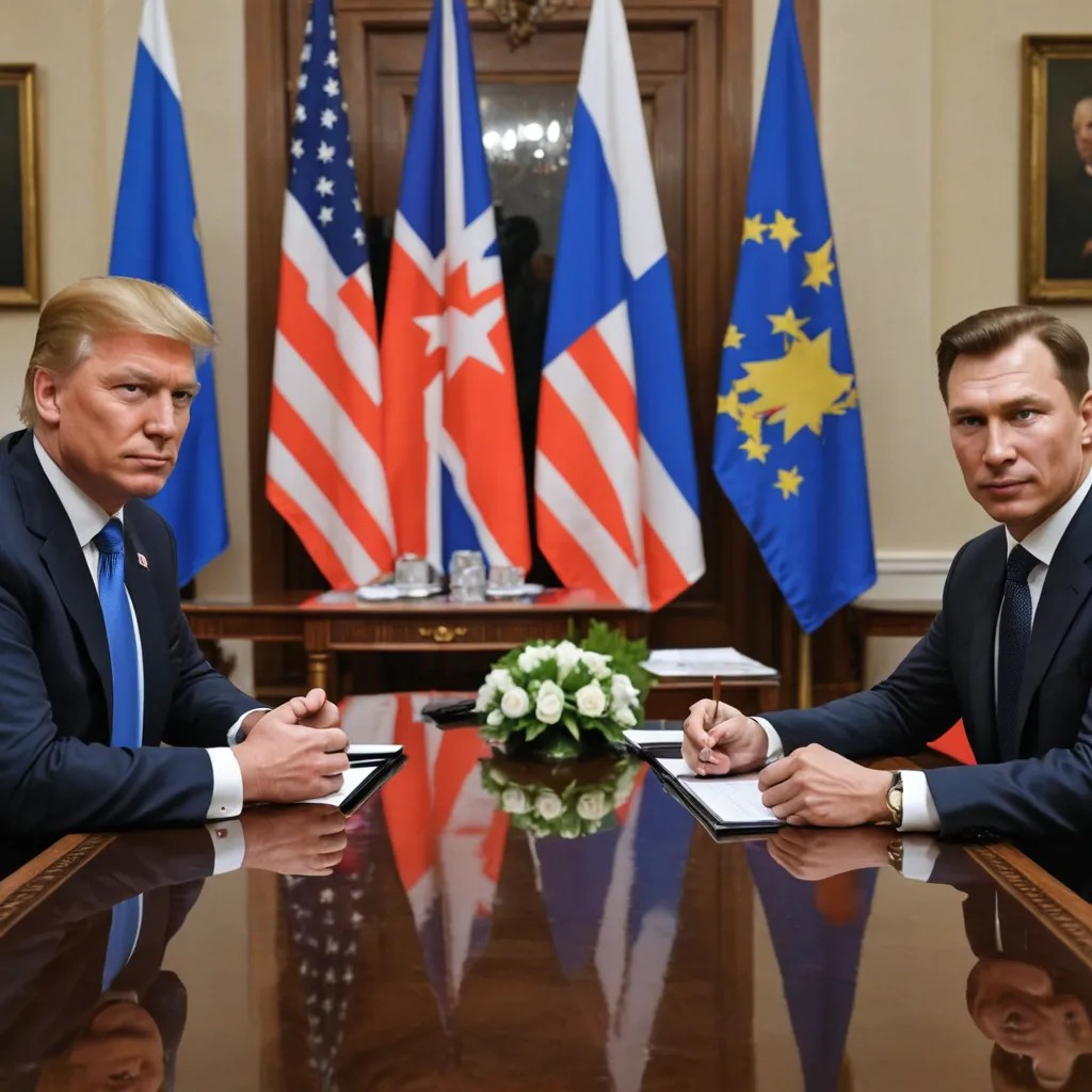 Trump and Putin and I on Negotiating Table Photo Style