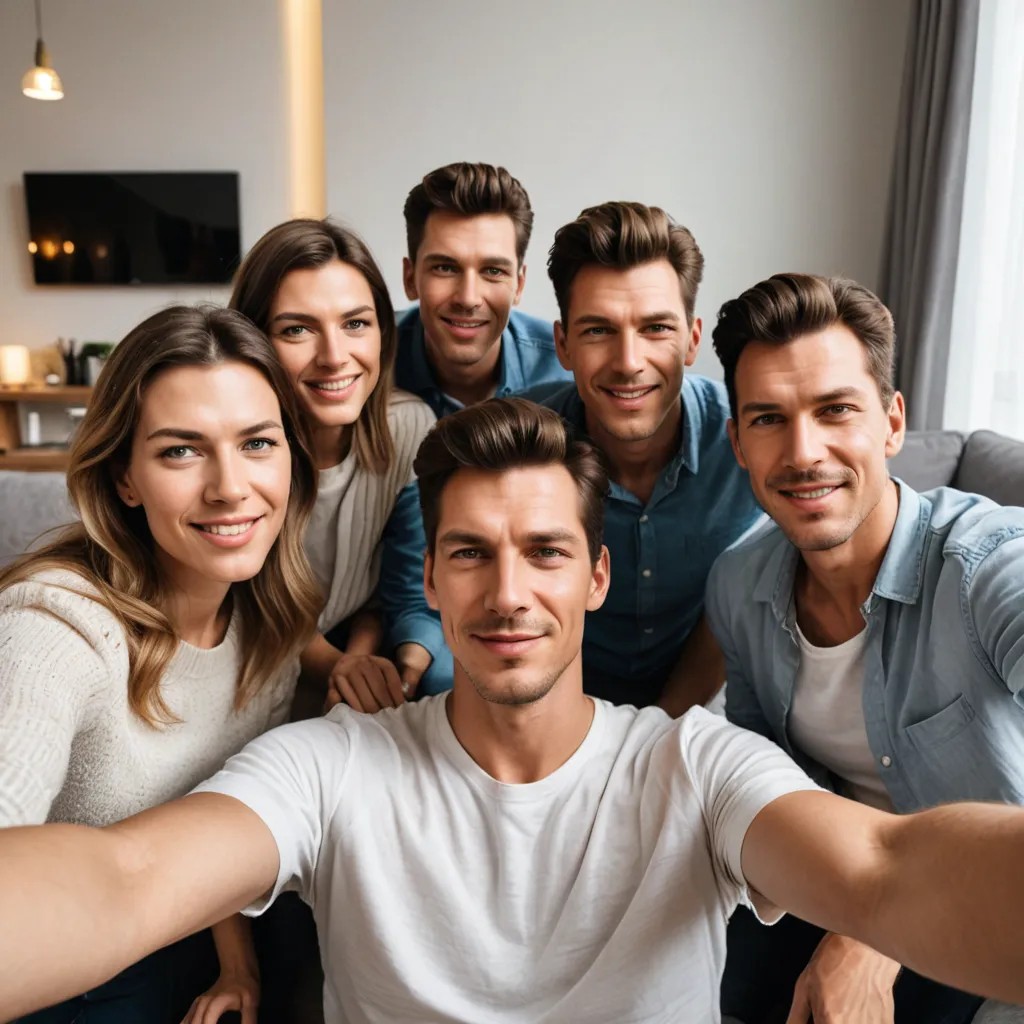 While Sitting Under the Sofa with the Family Taking a Selfie Photo Style