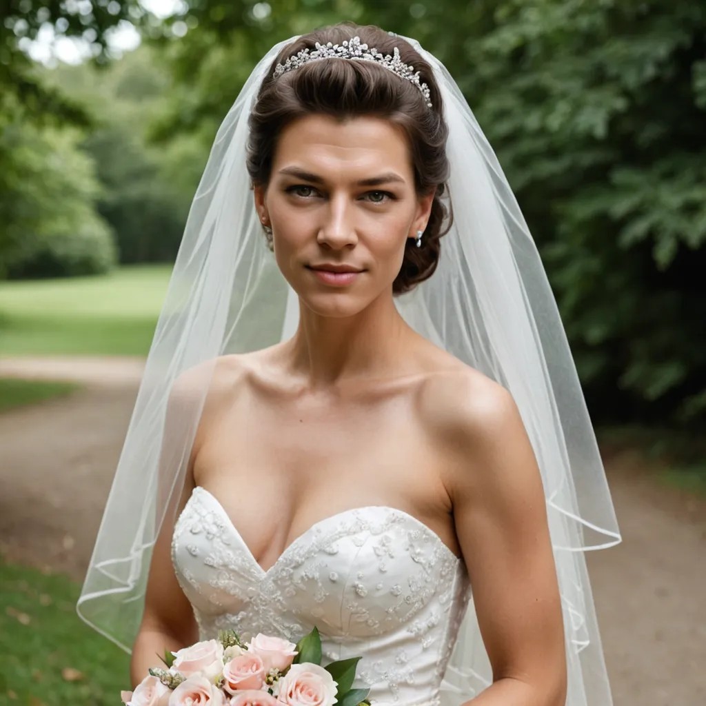 Beautiful Woman in a Short Wedding Dress and Veil Photo Style