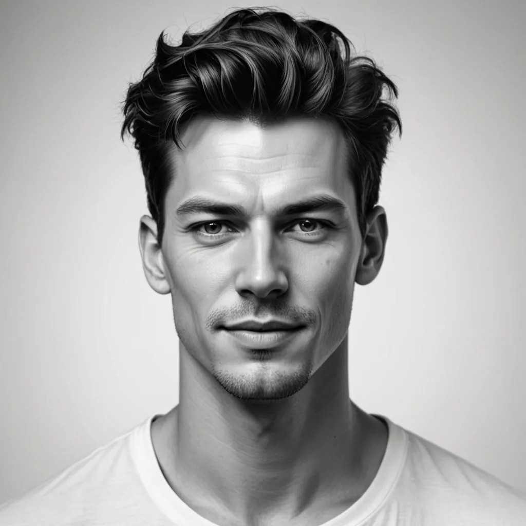 Black-and-White Digital Portrait in Line Art Photo Style