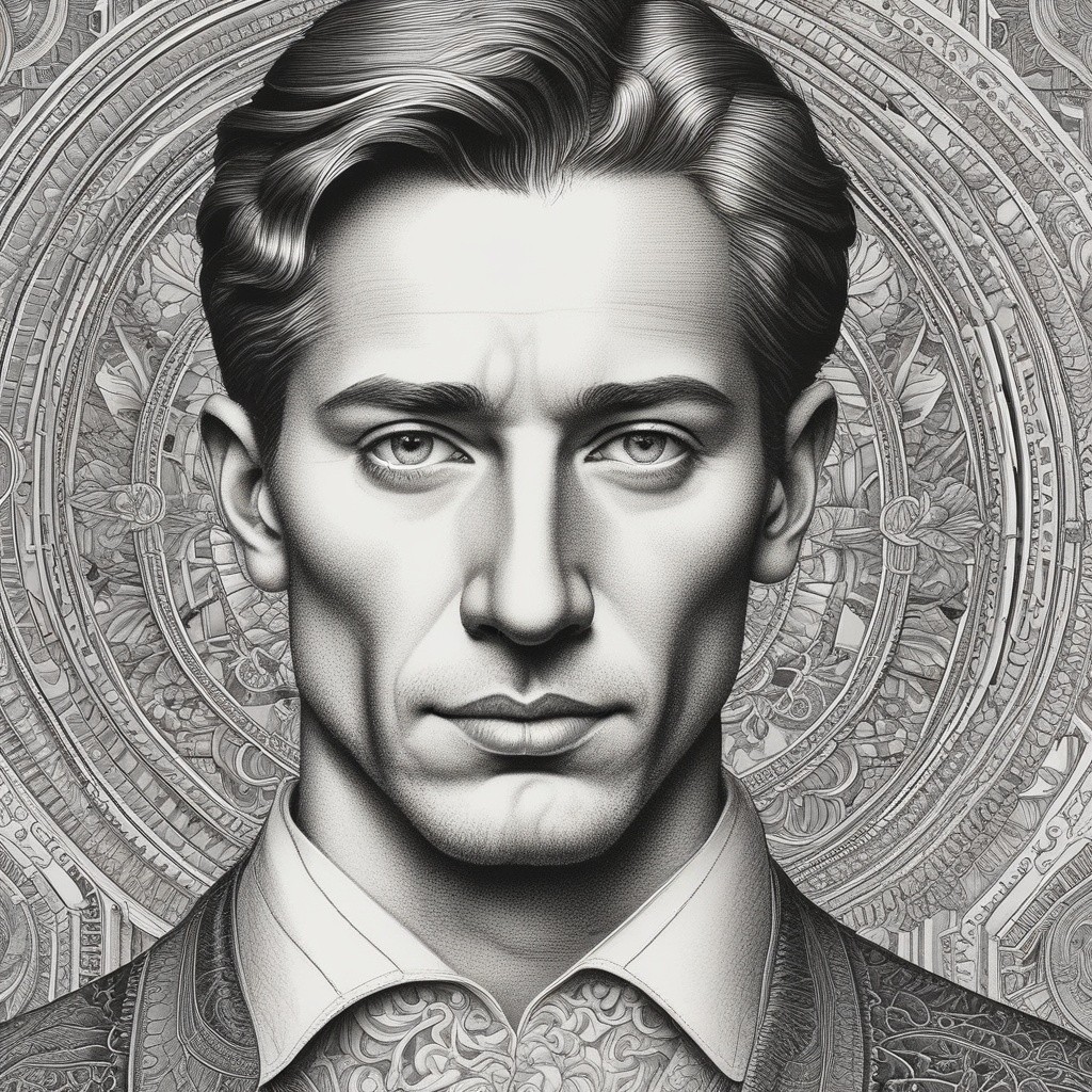 Black & White Fractal Image in the Style of Old Books Engraved Illustration Photo Style