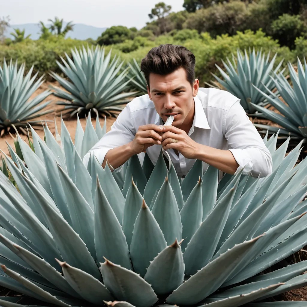 Blowing into 1-Meter Long Leaf of Agave Tequila Photo Style