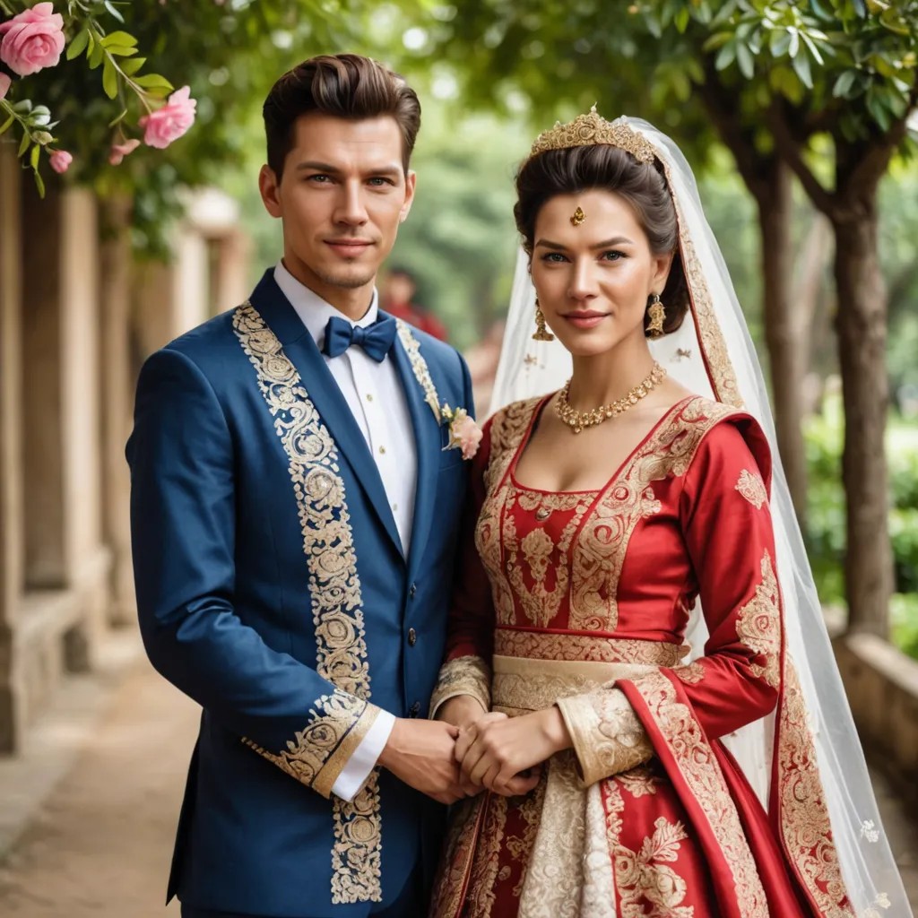 Bride and Groom Photo with Traditional Dress Photo Style