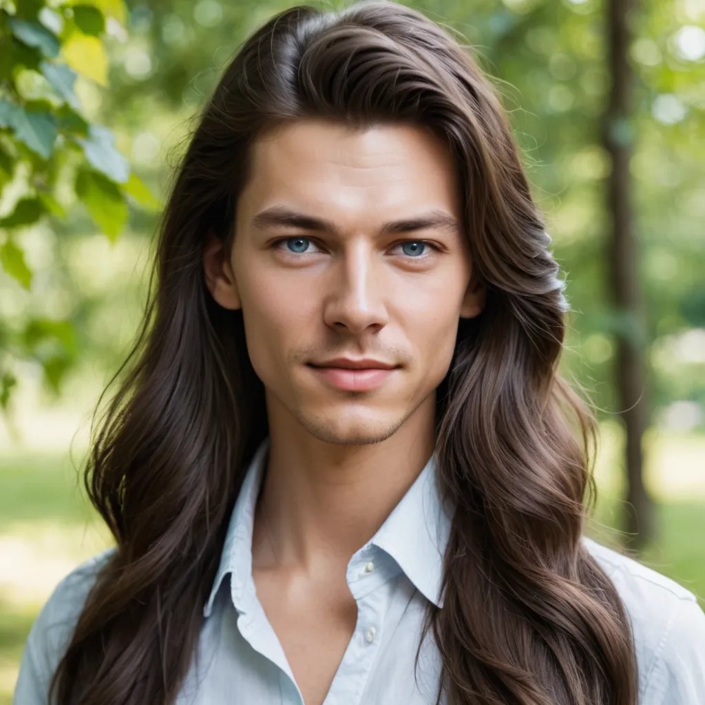 Convert to Girl 17 Years Old, Long Dark Brown Hair and Blue Grey Eyes Photo Style