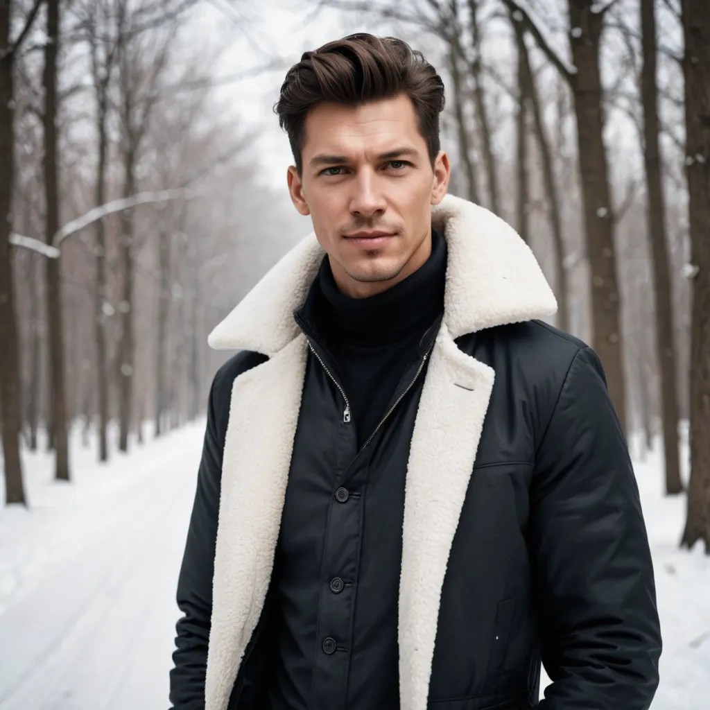 Стою на улице в чёрной куртке зимой Photo Style