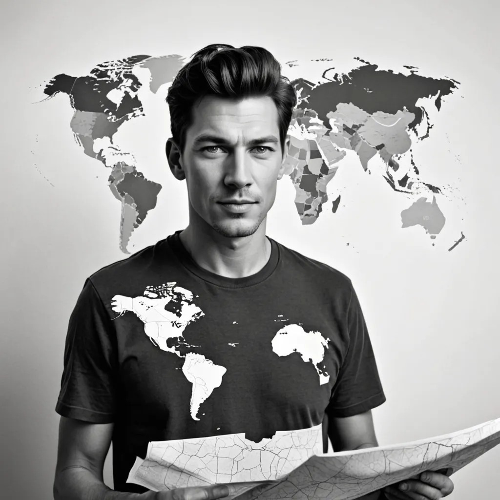 Flat Map of World in Grayscale Photo Style