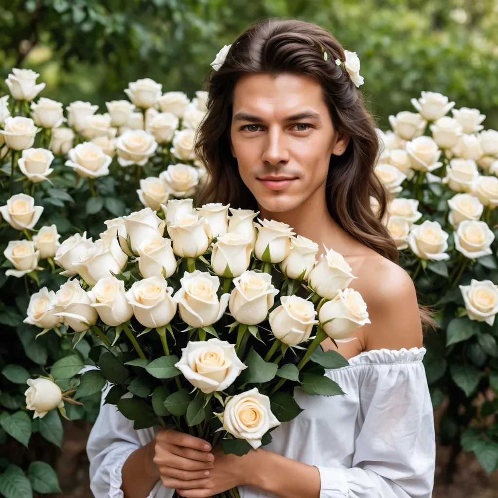 Girl Holding 100 White Roses Photo Style