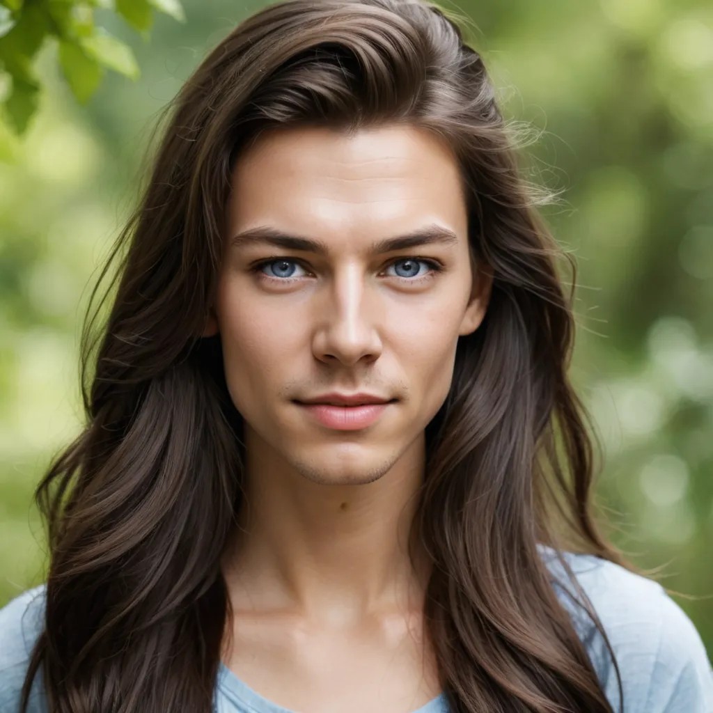 Teenage Girl with Long Dark Brown Hair and Blue-Grey Eyes Photo Style