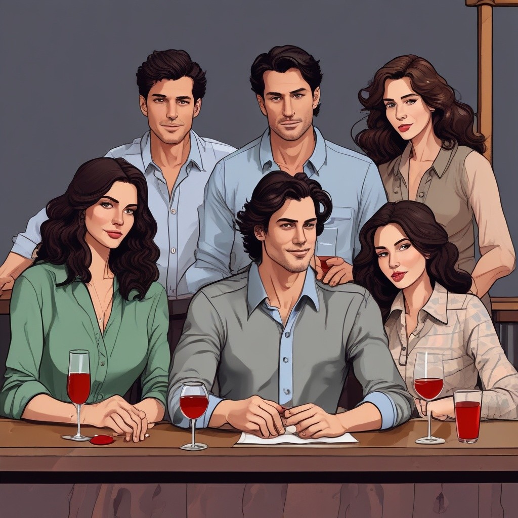 Three Beautiful Women Sitting at a Bar Table Having a Glass of Wine Photo Style