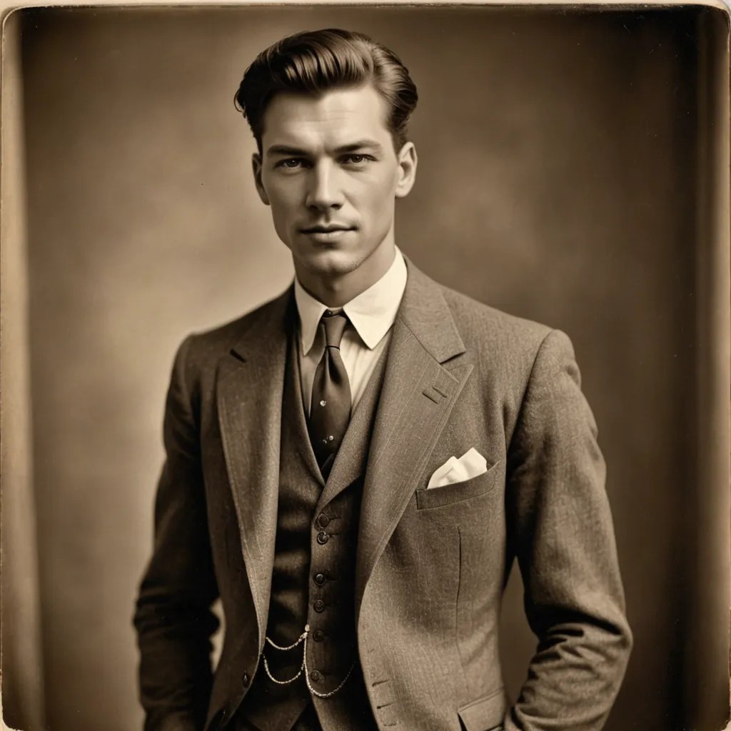 Vintage 1920s–1930s Portrait of a Young, More Masculine-Looking Man in a Suit, Calm and Poised Photo Style