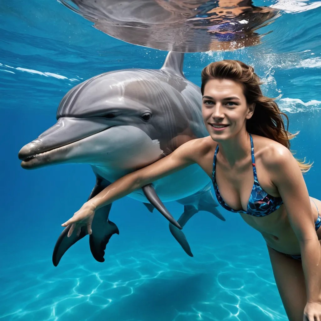 A Girl Swimming with Dolphins Photo Style