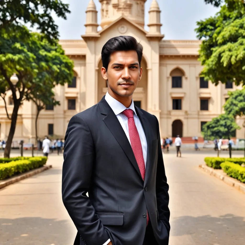 Advocate Attire with High Court of Telangana Court Background Photo Style