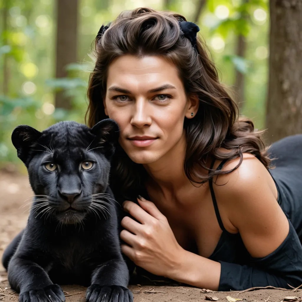 Girl with Panther Cubs Photo Style