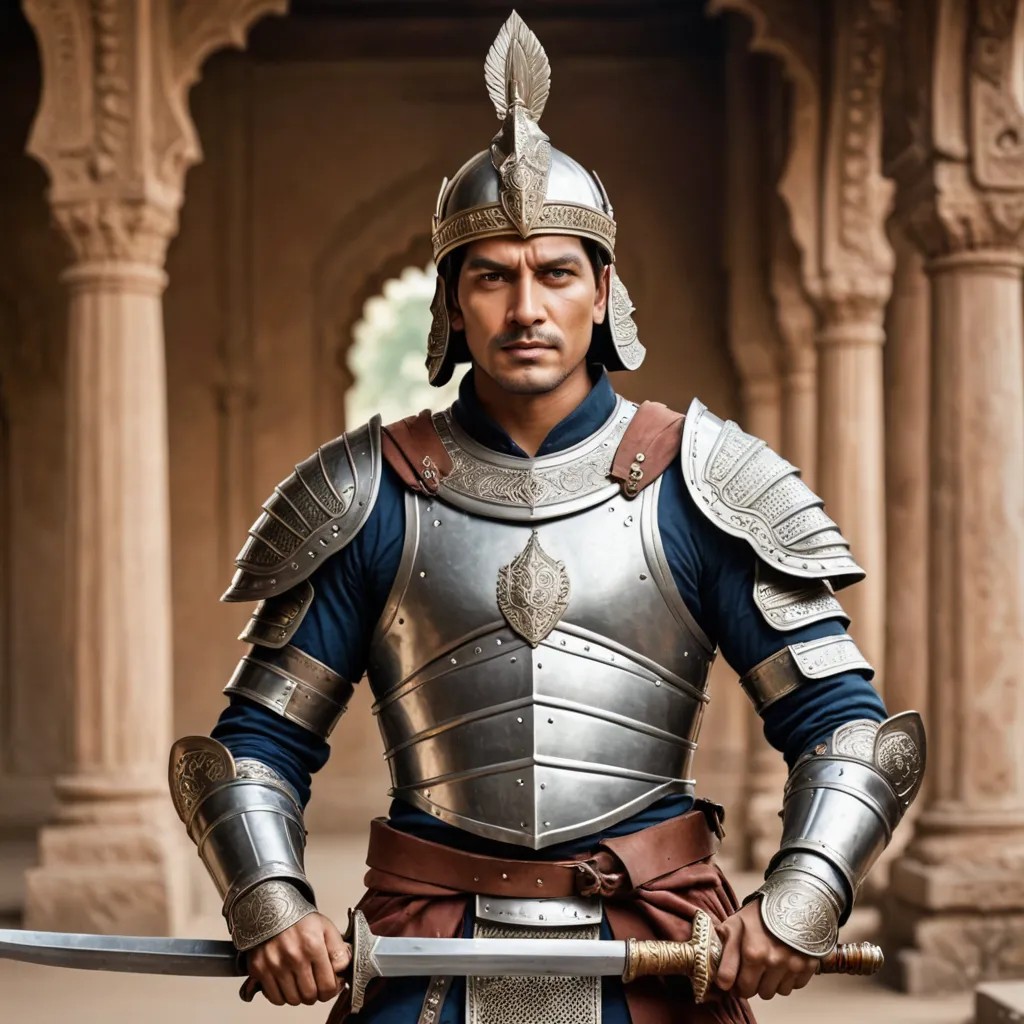Indian King Fighting with Armour and Head Protecting Gear Photo Style