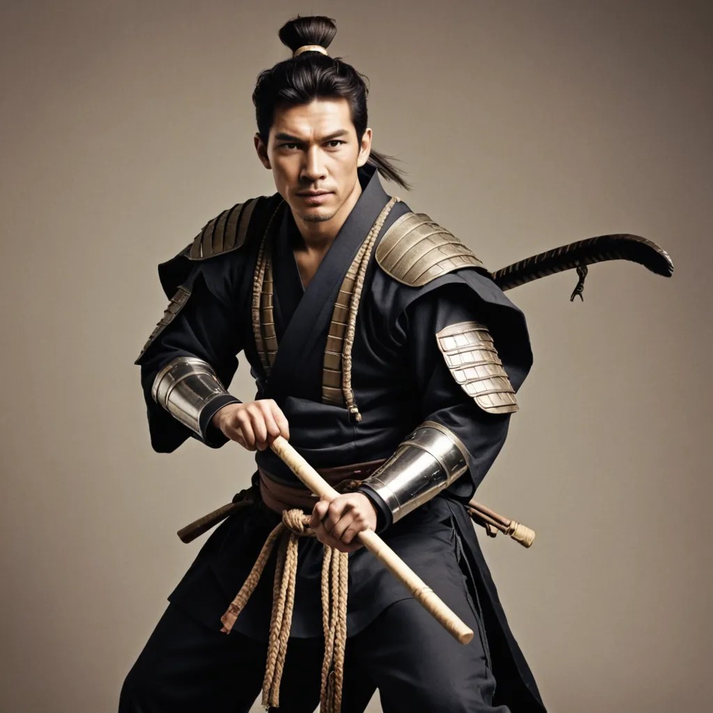 Japanese Warrior With Stick Photo Style
