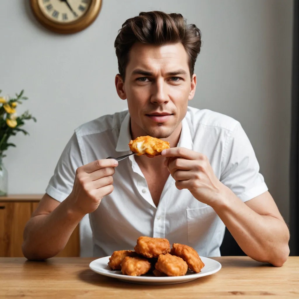 Man Eating a Plate of Fritters Photo Style
