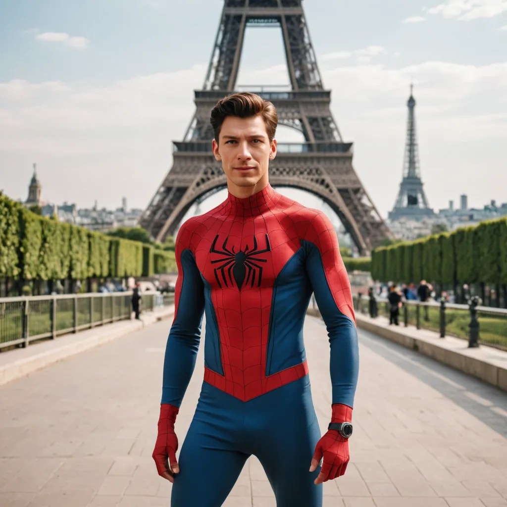 My Face with Spider-Man Clothes and Eiffel Tower Background Photo Style