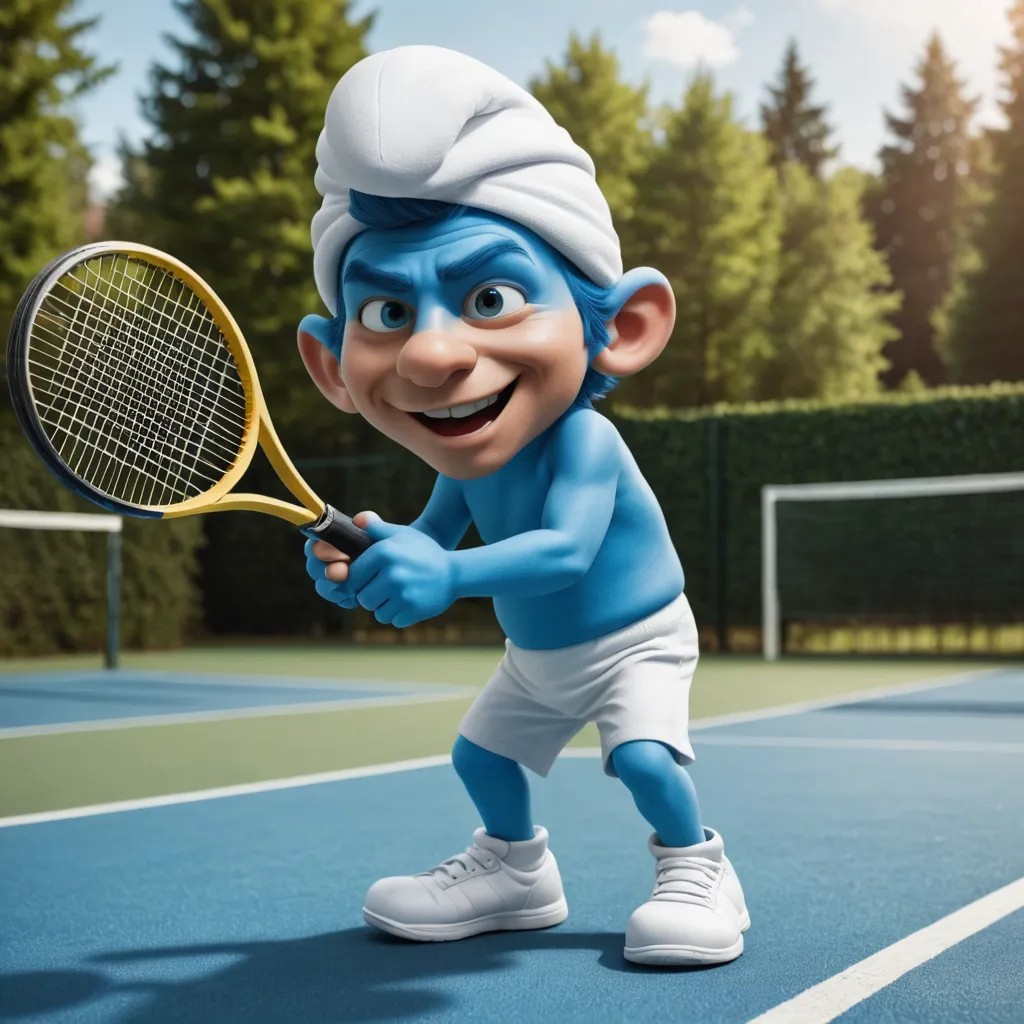 Smurf Playing Tennis 3D Photo Style