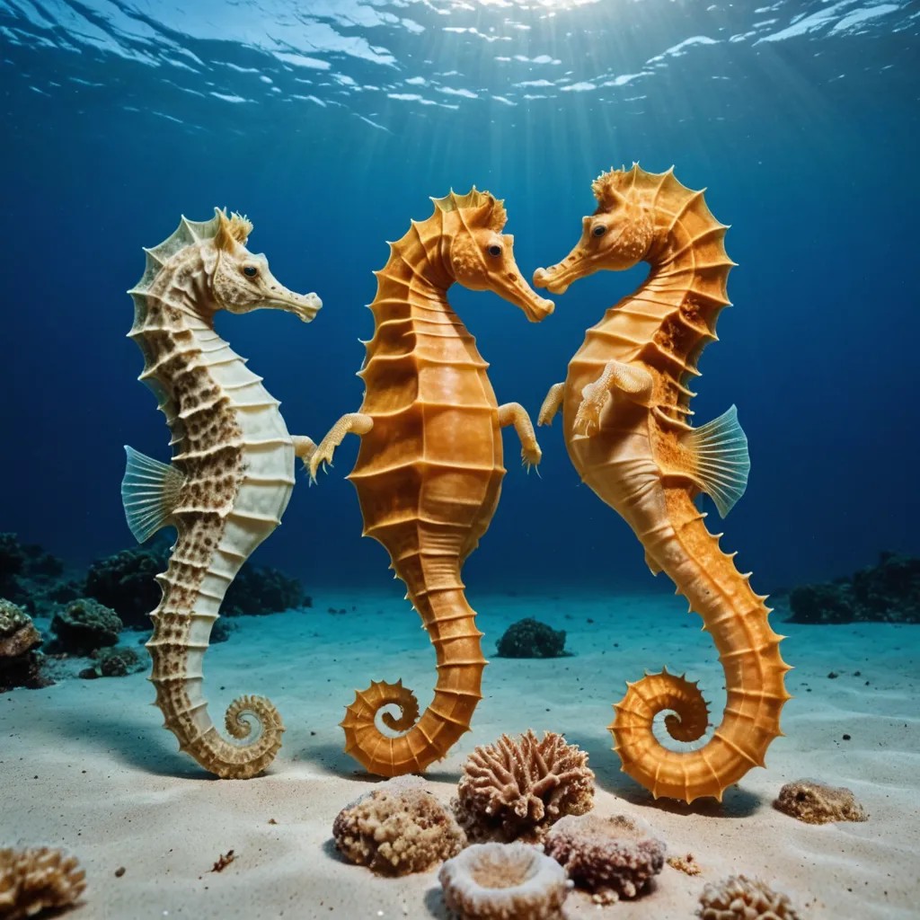 Two Seahorses and a Sea Cucumber on the Seabed Photo Style