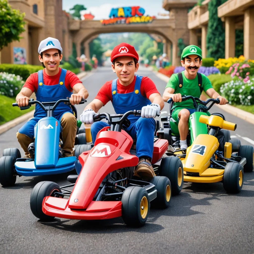 A Super Nintendo World Promo Image with Us as the Mario Kart Drivers Photo Style