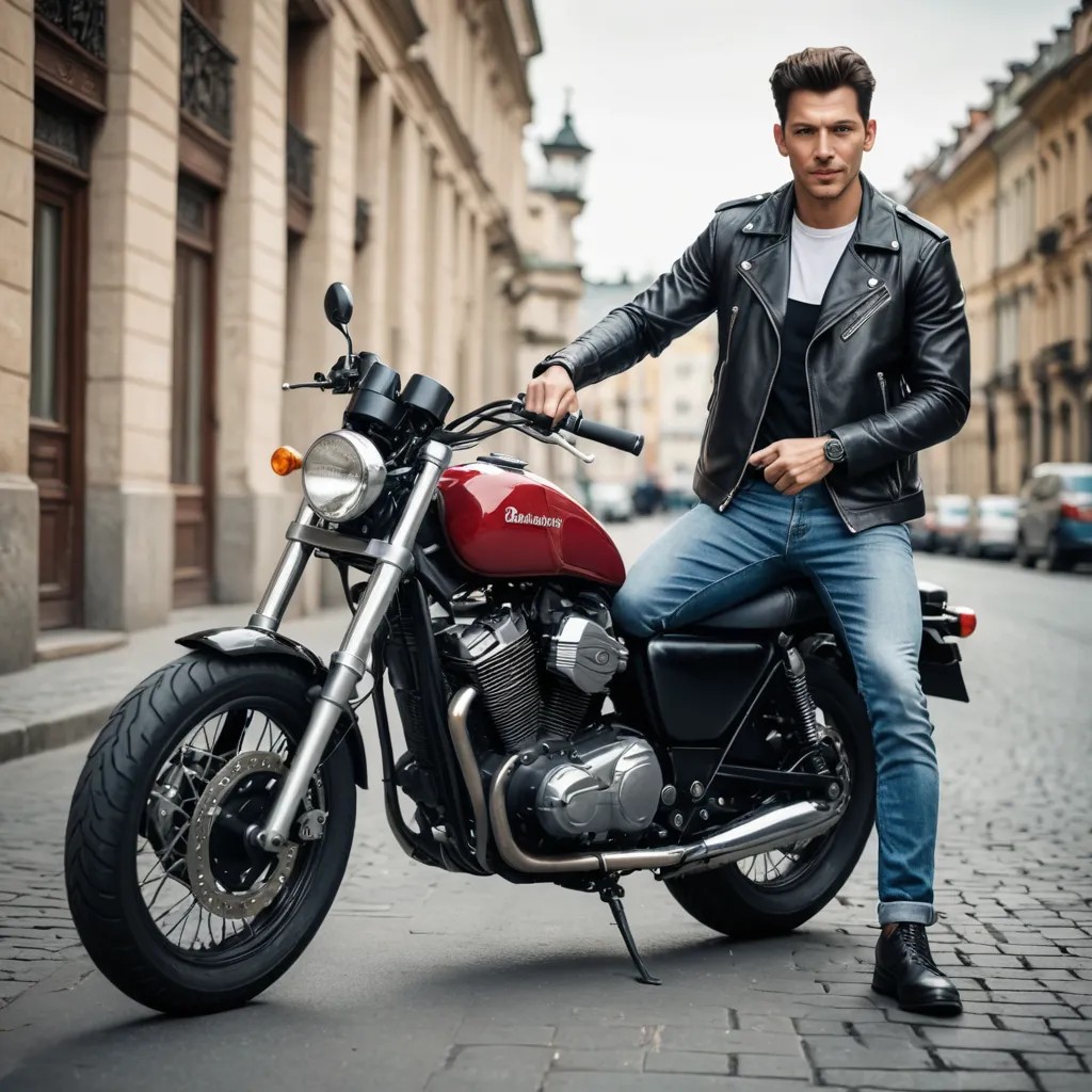 Стиль Профессиональный, байкер с мотоциклом Photo Style