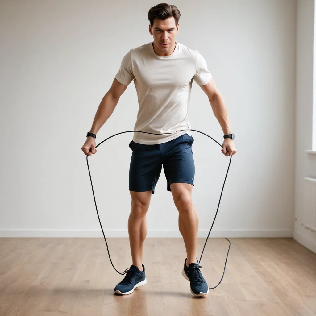Man Jumping Rope with Swollen Knee Photo Style