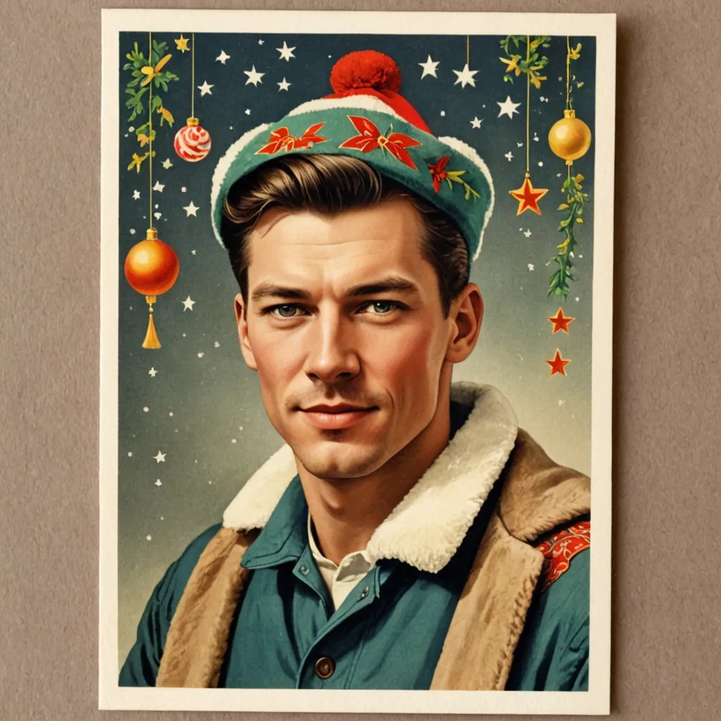 Vertical 9:16 Vintage Soviet New Year Postcard Photo Style