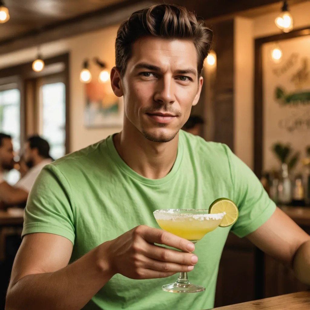 Man Drinking a Lime Margarita Photo Style